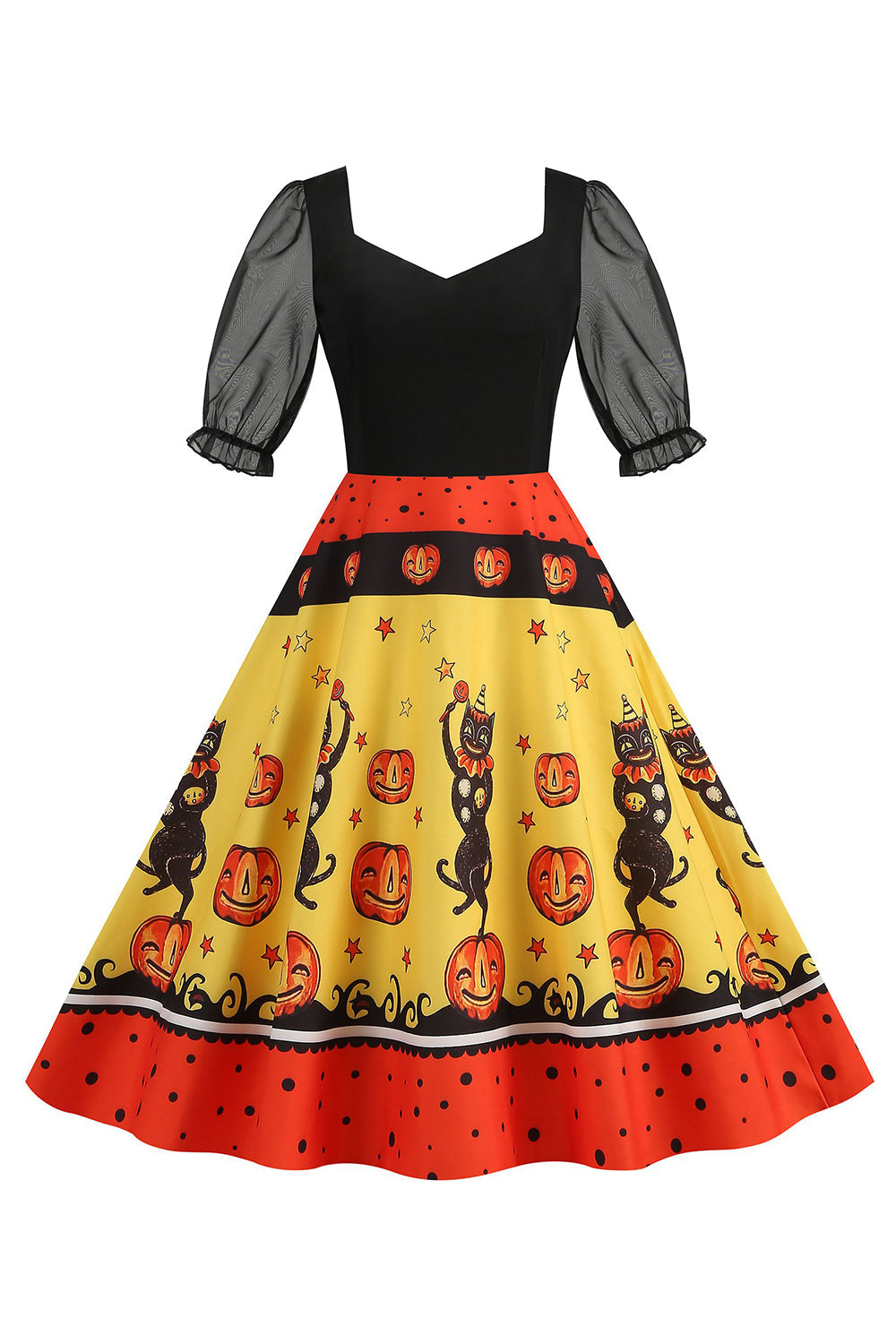 Noir A Line Halloween Robe Vintage Imprimée