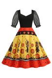 Noir A Line Halloween Robe Vintage Imprimée
