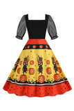 Noir A Line Halloween Robe Vintage Imprimée