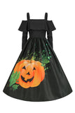 Halloween Citrouille imprimée noire Cold Shoulder VIntage Robe