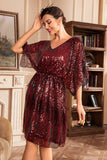 Robe rouge scintillante des années 20 avec paillettes