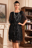 Batwing Manches Black Sequins 1920s Robe