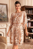 Batwing Manches Champagne Paillettes 1920s Robe