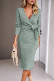 Bodycon Apricot V Col 3/4 Manches Robe de travail