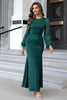 Charger l&#39;image dans la galerie, Paillettes vert foncé fourreau manches longues robe de Soirée