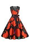 Halloween Pumpkin Imprimé Orange Robe Vintage