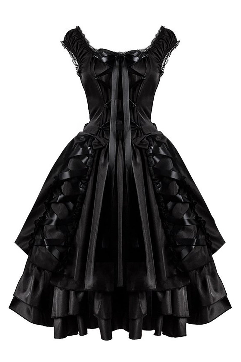 Charger l&#39;image dans la galerie, Robe vintage noire d’Halloween avec dentelle