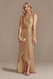 Champagne V-Neck High Low Sequin Robe de Soirée