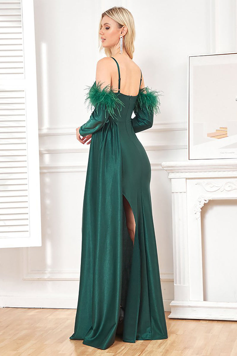 Charger l&#39;image dans la galerie, Vert foncé manches détachables Spaghetti Straps Long Prom Dress