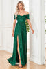 Charger l&#39;image dans la galerie, Paillettes scintillantes vert foncé de l’épaule Une robe de Soirée de ligne avec fente