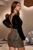 Charger l&#39;image dans la galerie, Robe de soirée courte moulante noire dorée à paillettes et col en V