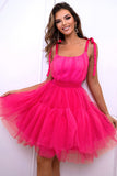 Rose vif A Line Tulle Robe de retour mignonne