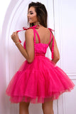 Rose vif A Line Tulle Robe de retour mignonne