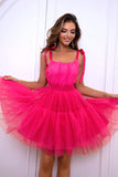 Rose vif A Line Tulle Robe de retour mignonne