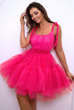 Rose vif A Line Tulle Robe de retour mignonne