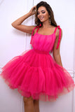 Rose vif A Line Tulle Robe de retour mignonne