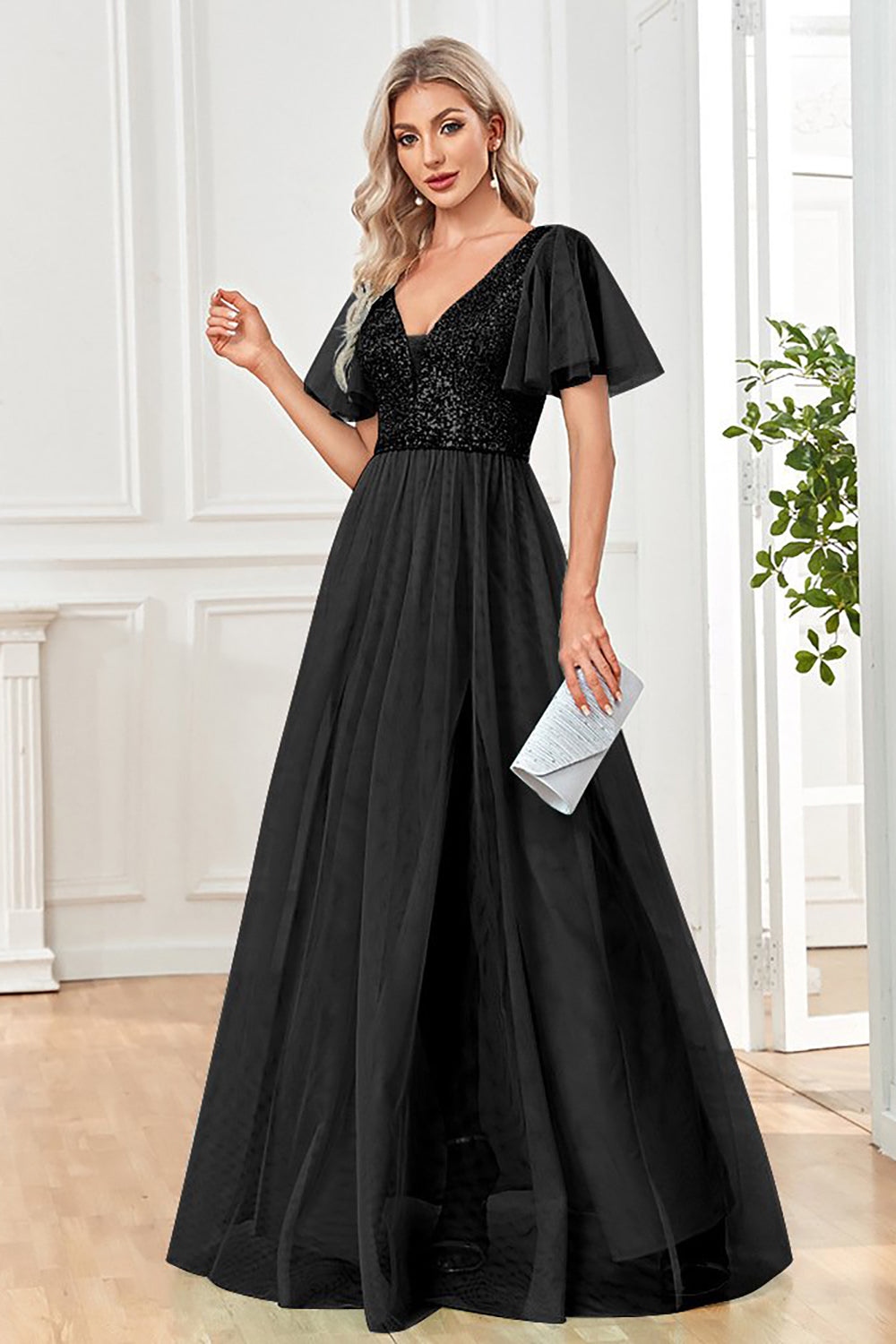 Tulle Robe De Soirée Pour Noel Pas Cher Tulle A-Line Paillettes