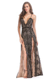 Sangle Spaghetti Noire Col V Profond Robe de soirée Longue