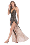 Sangle Spaghetti Noire Col V Profond Robe de soirée Longue