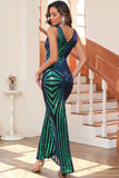 Noir Sequin V-neck Sans manches Sirène Long Soirée Robe de soirée