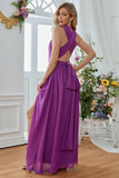 Robe de demoiselle d’honneur longue à col rond Halter violet A-line