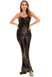 Noir Robe de soirée longue moulante à paillettes et bretelles spaghetti, dos nu