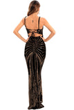 Noir Robe de soirée longue moulante à paillettes et bretelles spaghetti, dos nu