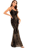 Noir Robe de soirée longue moulante à paillettes et bretelles spaghetti, dos nu