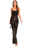 Noir Robe de soirée longue moulante à paillettes et bretelles spaghetti, dos nu