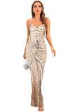 Noir Robe de soirée longue moulante à paillettes et bretelles spaghetti, dos nu