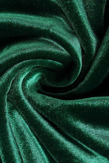 Robe de fête de Noël à manches longues vert foncé avec plissés