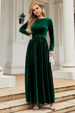 Manches longues Une ligne Velvet Robe de fête