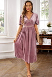 Velvet V-neck A Line Robe de fête de Noël