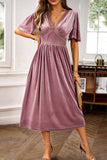 Velvet V-neck A Line Robe de fête de Noël