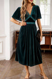 Velvet V-neck A Line Robe de fête de Noël