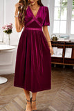Velvet V-neck A Line Robe de fête de Noël