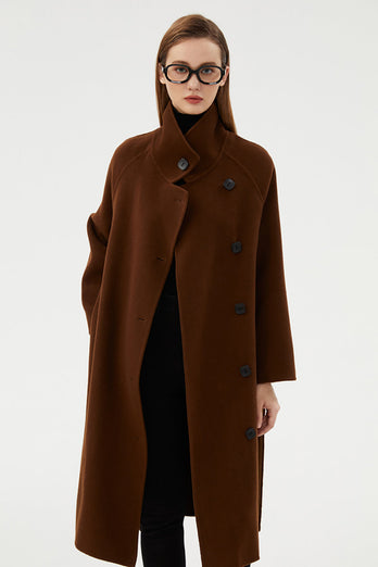 Manteau long en laine double face noir avec revers
