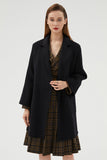 Manteau en laine réversible à revers cranté noir avec ceinture