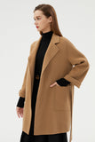 Manteau en laine réversible à revers cranté noir avec ceinture