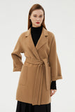 Manteau en laine réversible à revers cranté noir avec ceinture