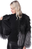 Manteau d’hiver noir à manches longues en fausse fourrure