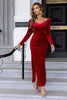 Charger l&#39;image dans la galerie, Robe de vacances rouge scintillante à manches longues chérie avec fente