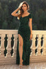 Charger l&#39;image dans la galerie, Paillettes scintillantes vert foncé à manches courtes chérie robe de vacances