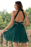 Robe courte de vacances à paillettes scintillantes vert foncé dos nu