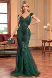 Robe formelle à paillettes sirène vert foncé