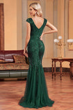 Robe formelle à paillettes sirène vert foncé