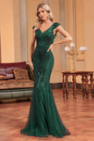 Robe formelle à paillettes sirène vert foncé