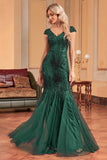 Robe formelle à paillettes sirène vert foncé