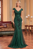 Robe formelle à paillettes sirène vert foncé