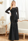 Robe formelle à paillettes sirène à manches longues